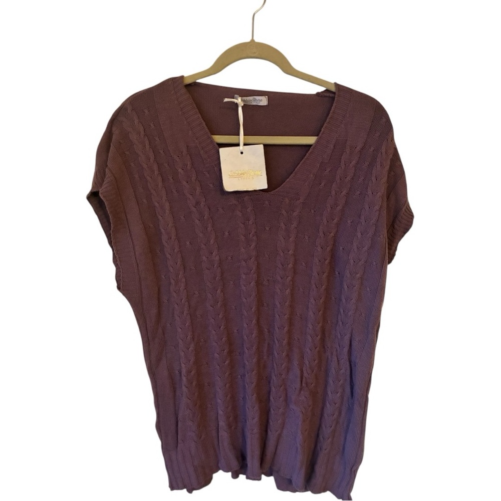 NWT Cobblestone Purple Cable Knit V-Neck Sweater Vest Size Large Made in Italy - Picture 2 of 6